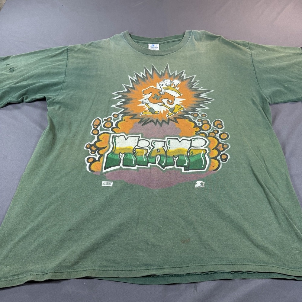 Vintage Starter Miami Hurricanes Single Stitch Faded T-shirt Size XL Graffiti